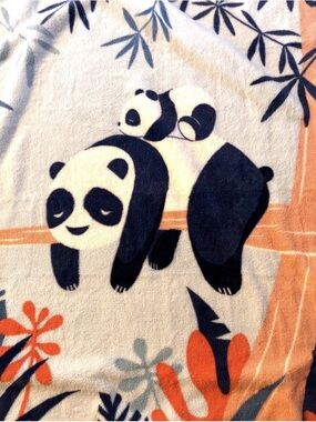 Panda Print Plush Throw Blanket in Cream, Black & Orange